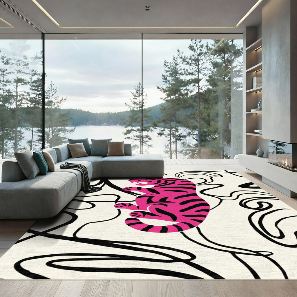 Hot Pink Tiger Swirl Abstract Rug