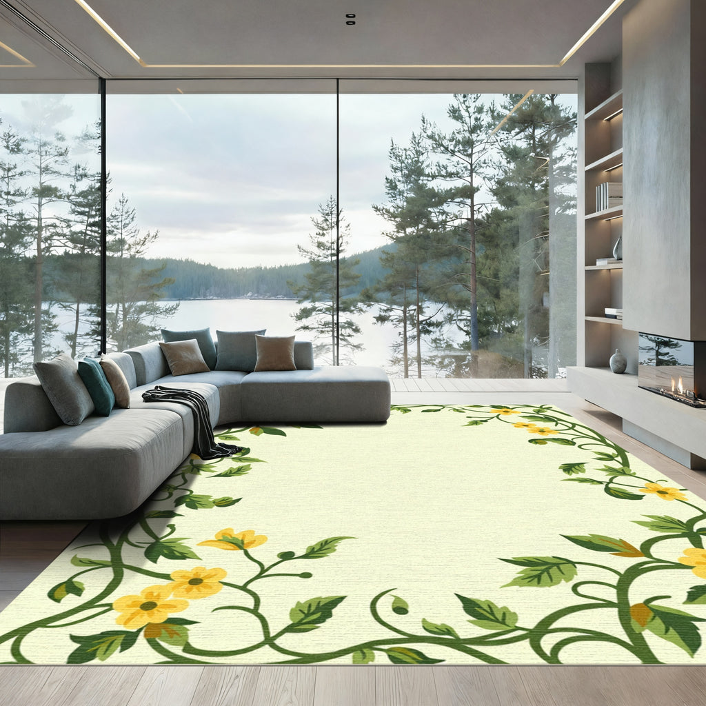 Yellow Floral Vine Border Rug