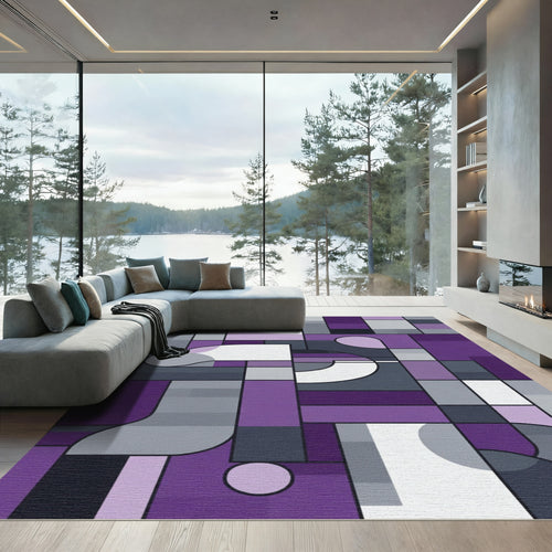 Abstract Geometric Purple Gray Shapes Rug
