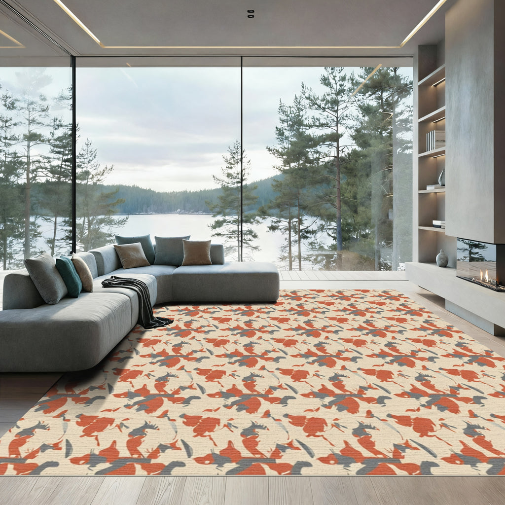 Terracotta Gray Abstract Brushstroke Rug