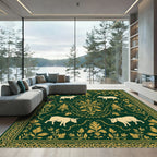 Green and Gold Forest Scene Rug