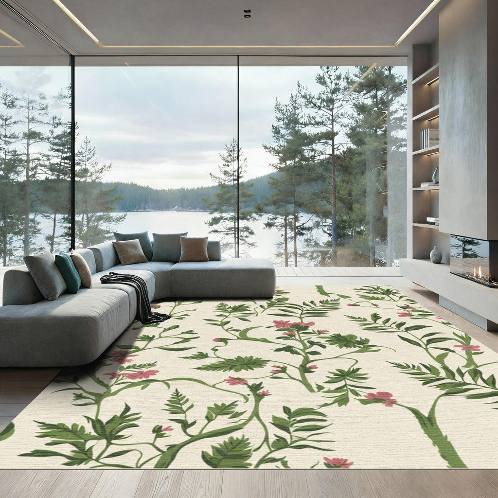 Cream Blush Vintage Floral Vine Rug