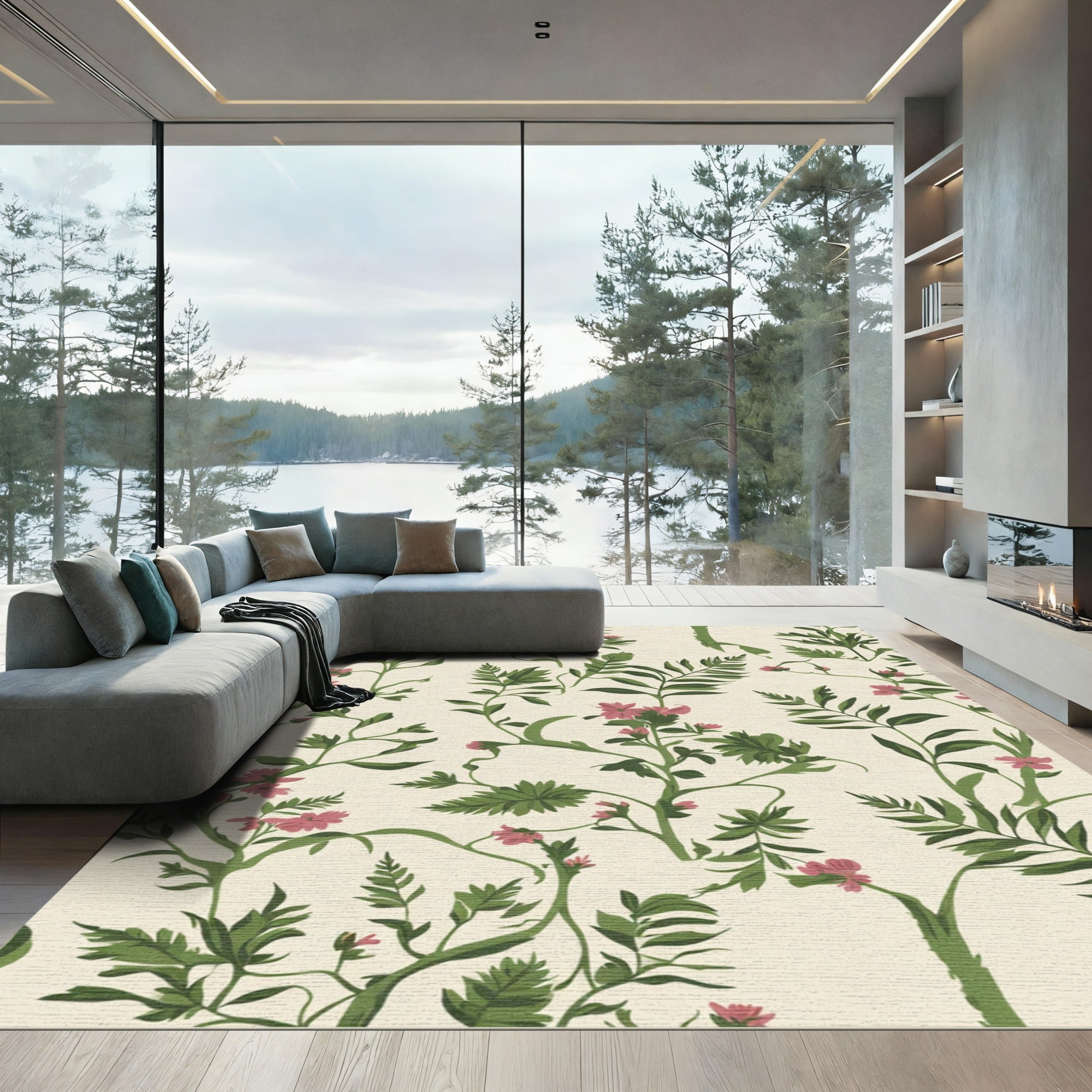 Cream Blush Vintage Floral Vine Rug