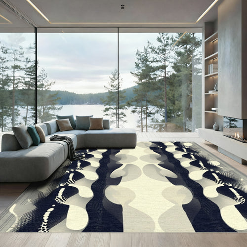 Abstract Organic Cream Dark Waves Rug