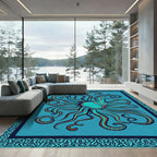 Teal Octopus Arms Ornamental Border Rug