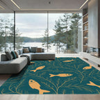 Golden Fish Aquatic Branch Pattern Rug