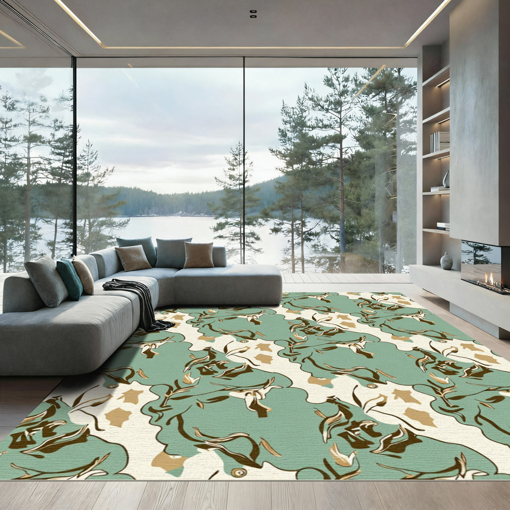 Green Cream Abstract Organic Floral Rug