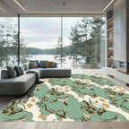 Green Cream Abstract Organic Floral Rug