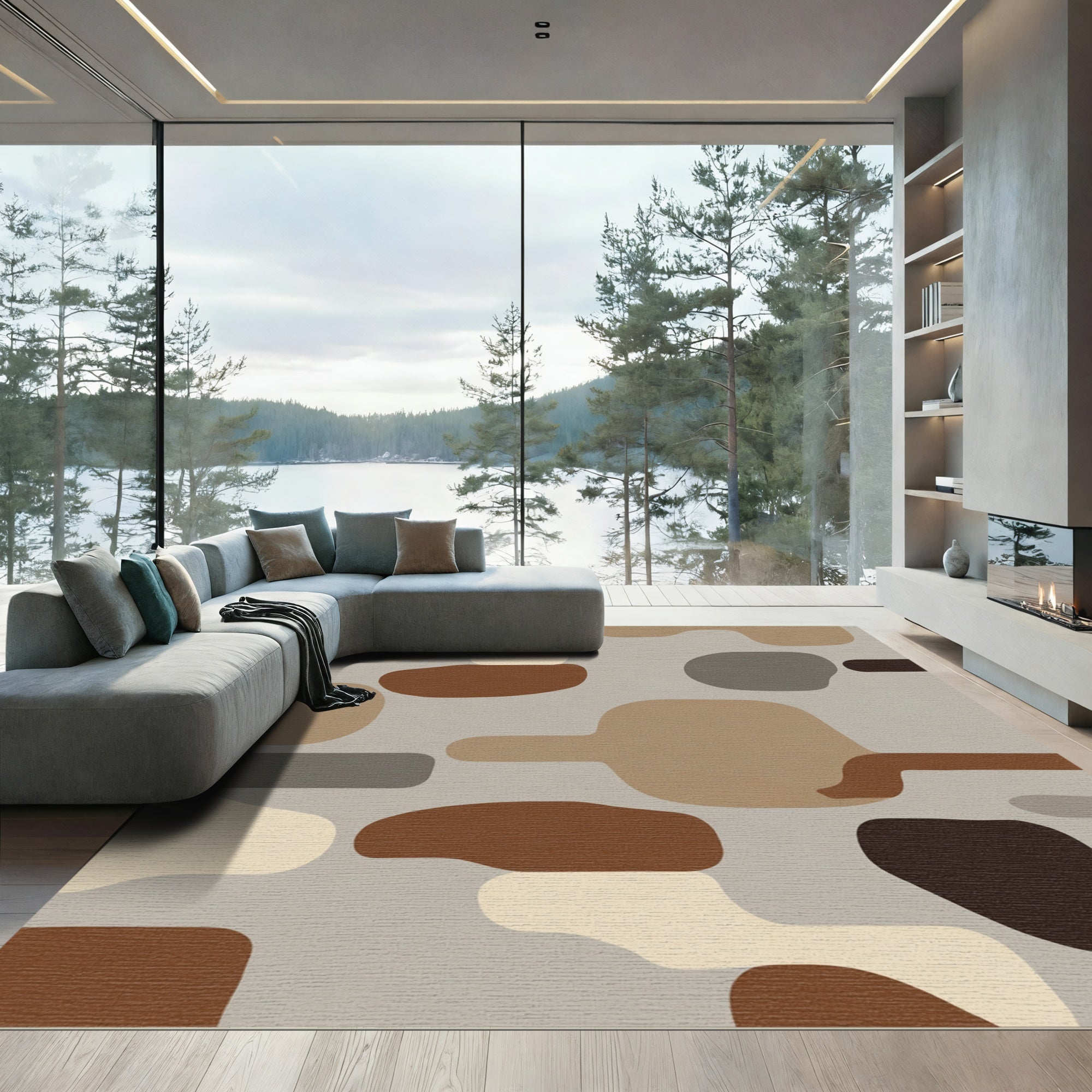 Earthy Abstract Organic Shapes Rug