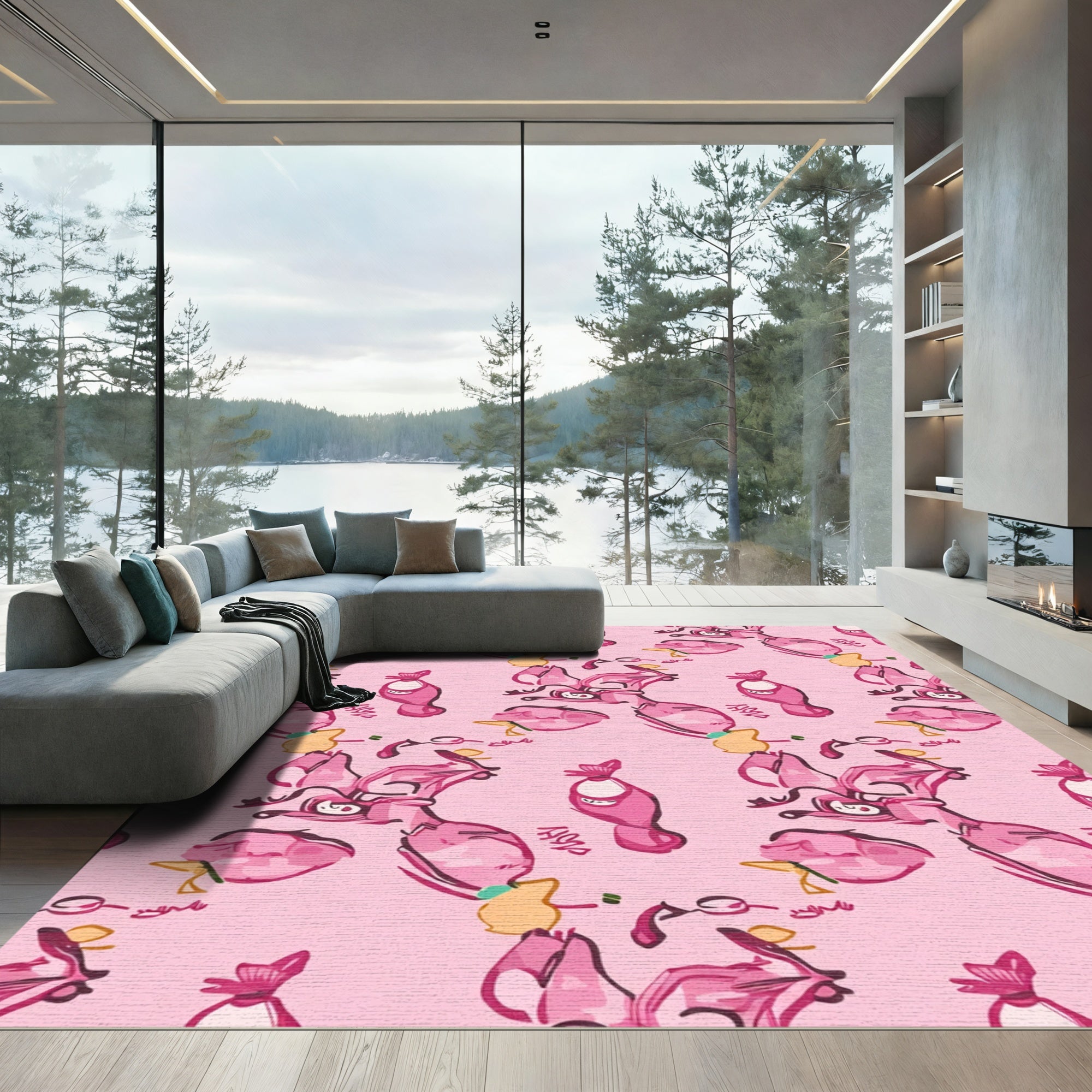 Pink Abstract Whimsical Character Rug