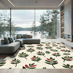Green Red Leafy Branches Scattered Rug