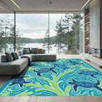 Oceanic Blue Turtle Sea Kelp Rug
