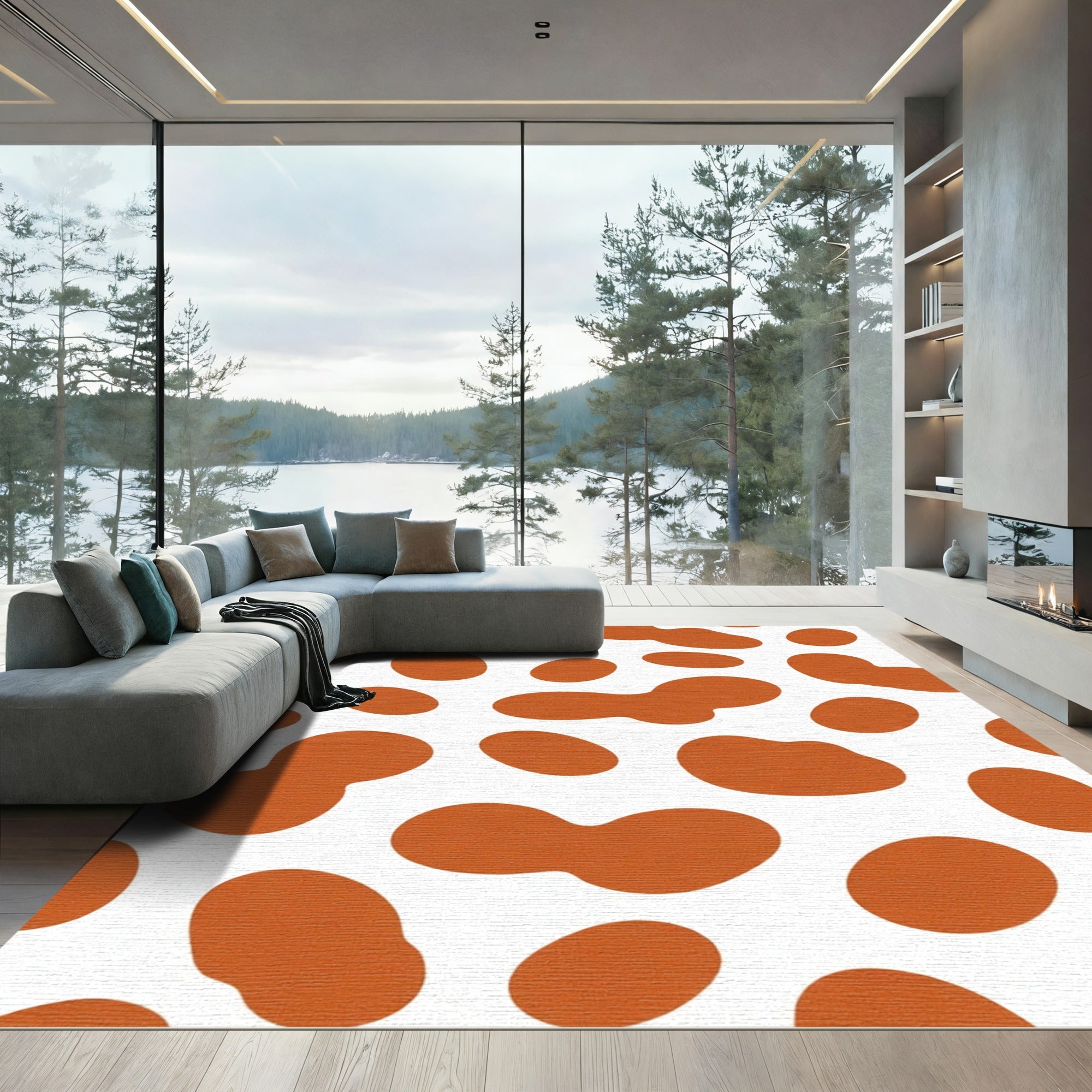 Orange White Organic Blob Rug
