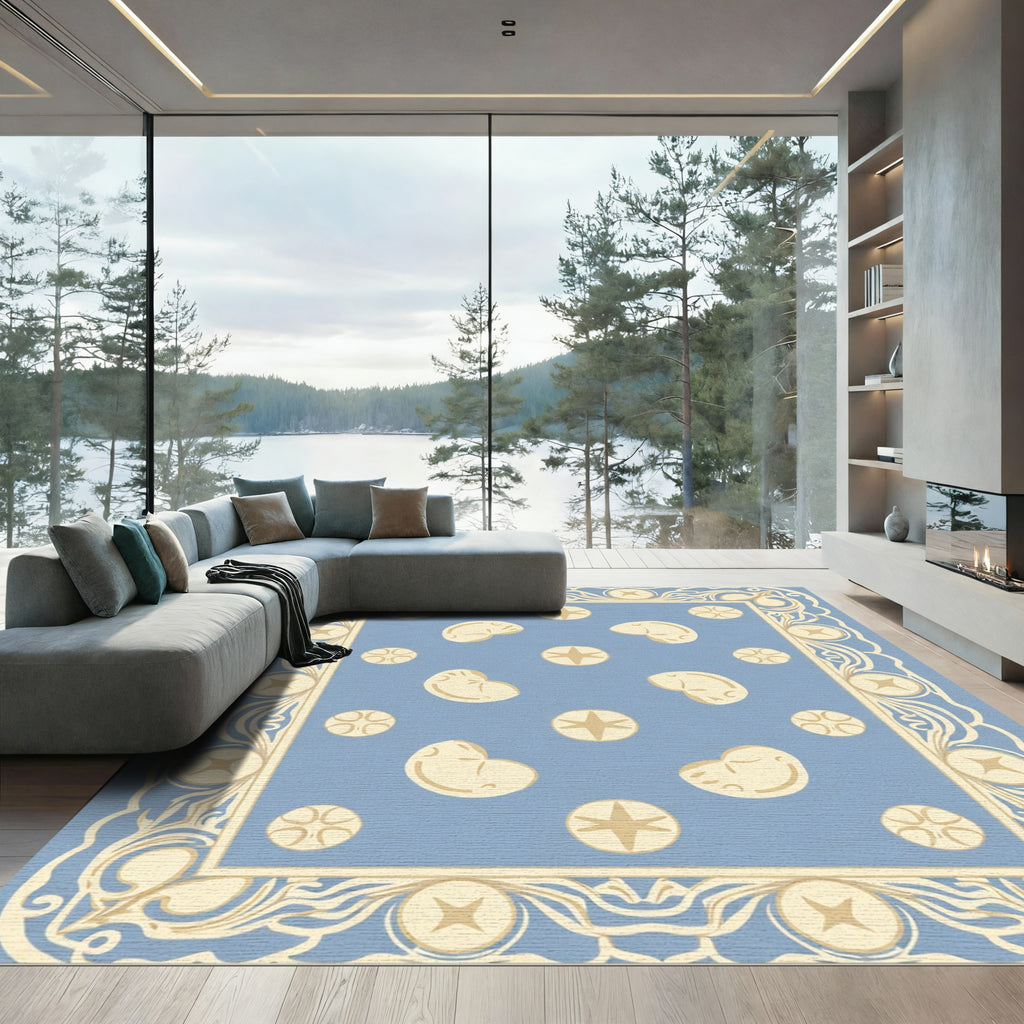 Light Blue Cream Abstract Bean Star Rug