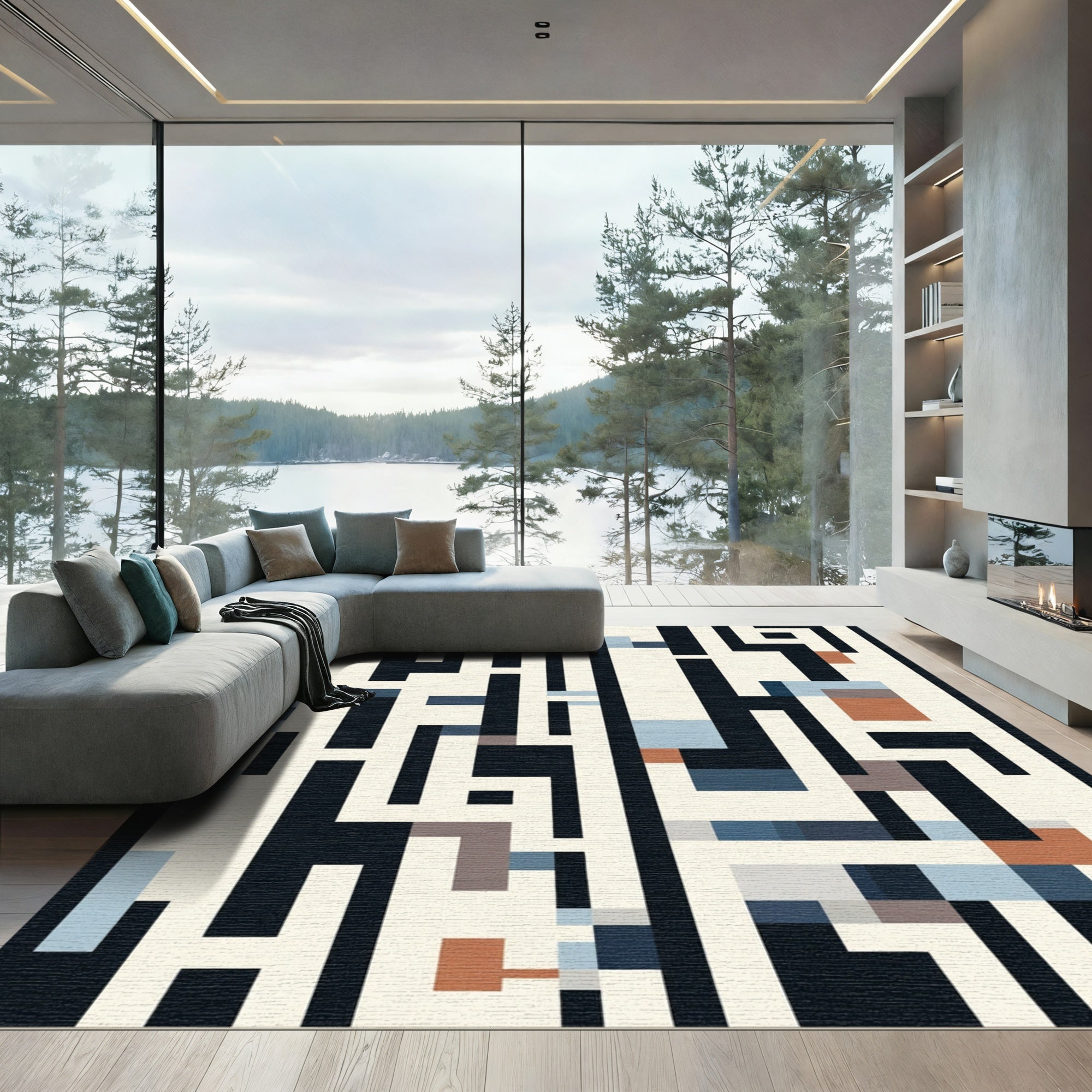 Abstract Geometric Maze With Browns Rug