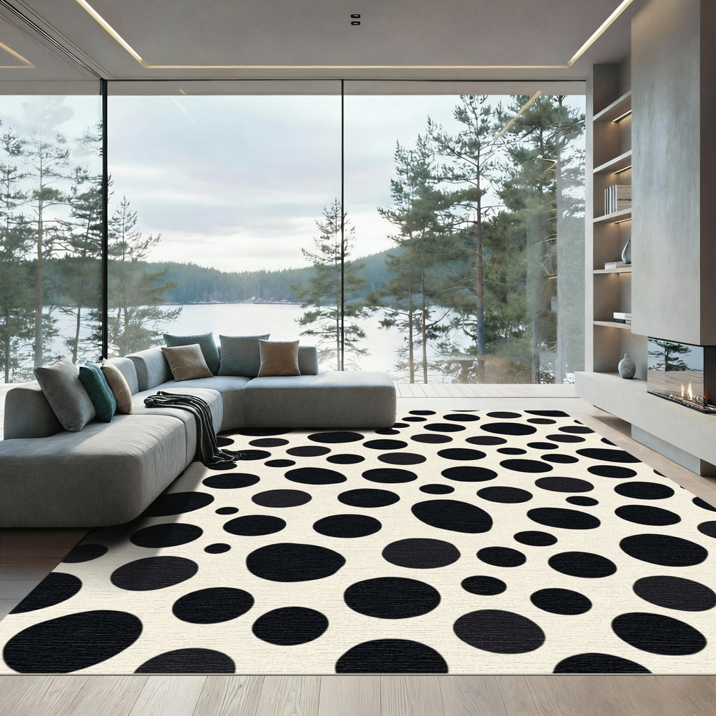 Black Cream Organic Dots Rug