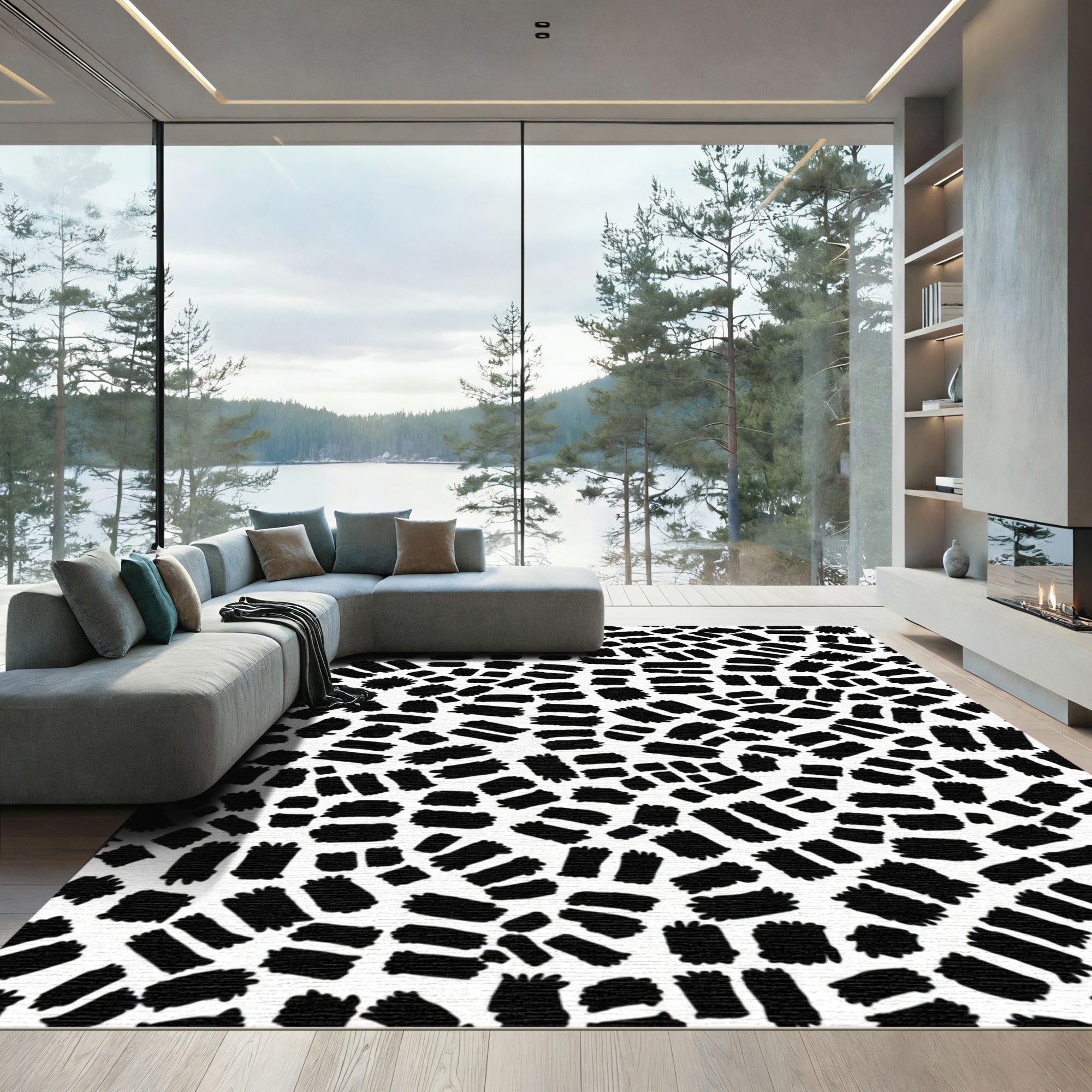 Black White Brushstroke Composition Rug