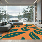 Teal Leaf Burst Orange Rug