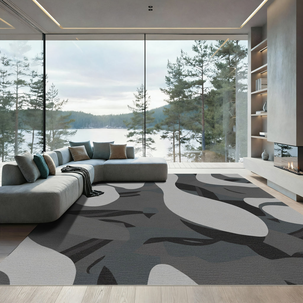 Monochrome Abstract Organic Shape Rug