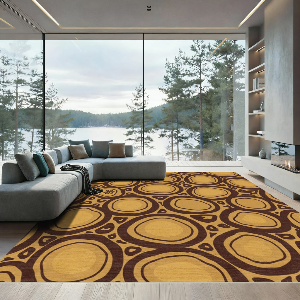 Organic Ochre Stained Circles Rug