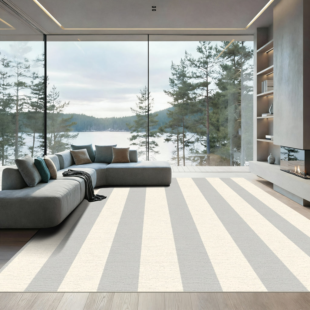 Soft Gray Ivory Stripe Rug