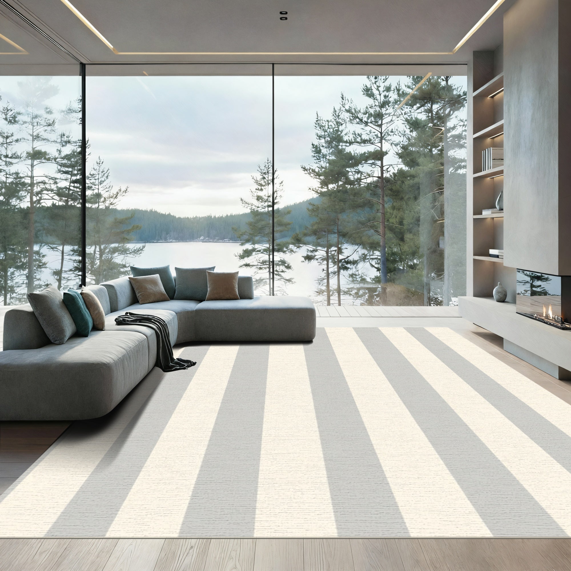 Soft Gray Ivory Stripe Rug