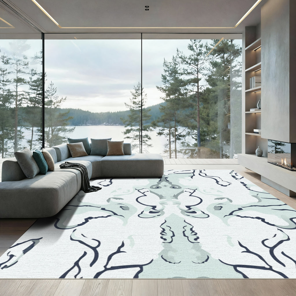 Light Blue Abstract Organic Curving Forms Rug