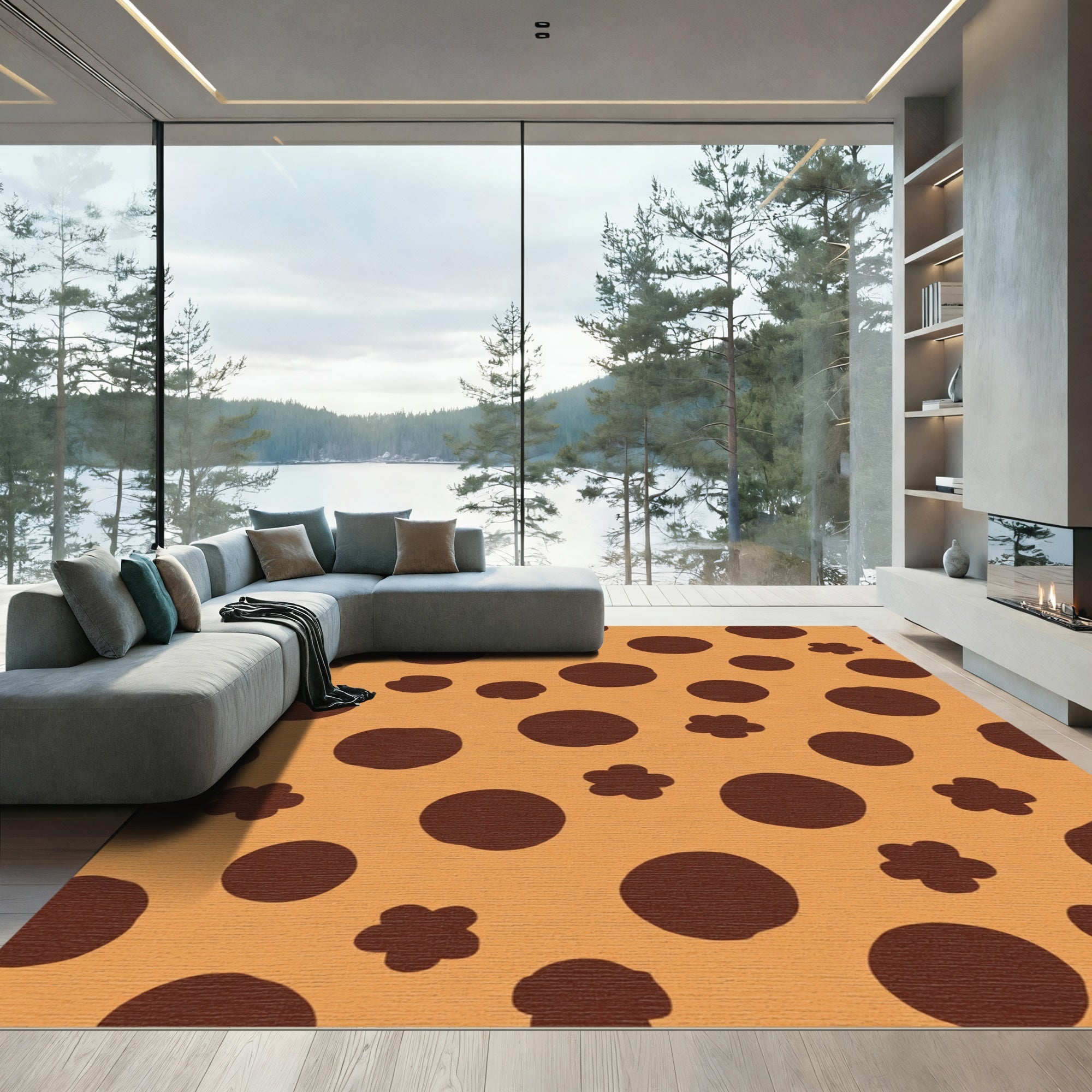 Brown Polka Dot Flower Circles Rug