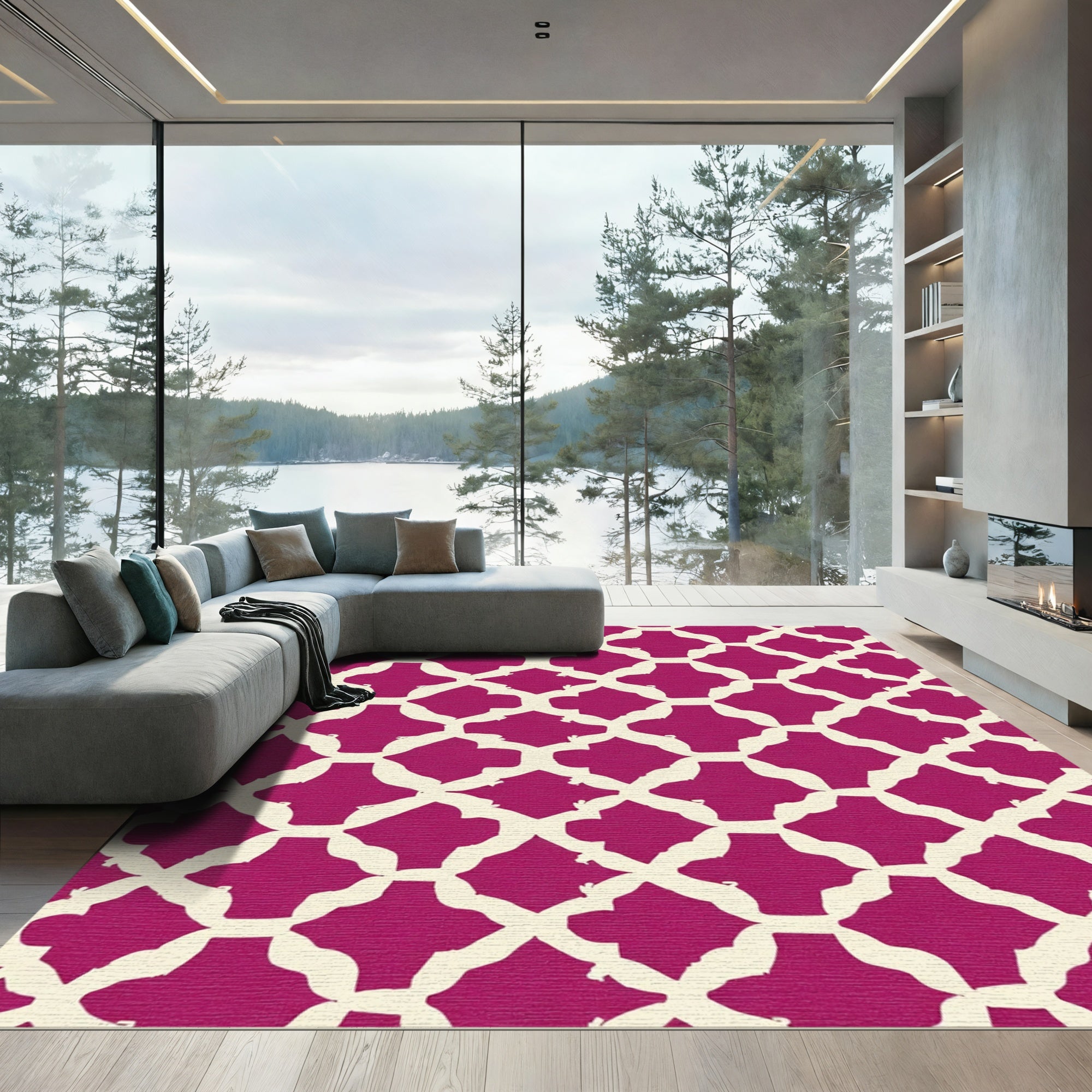 Rich Magenta Trellis Geometric Rug
