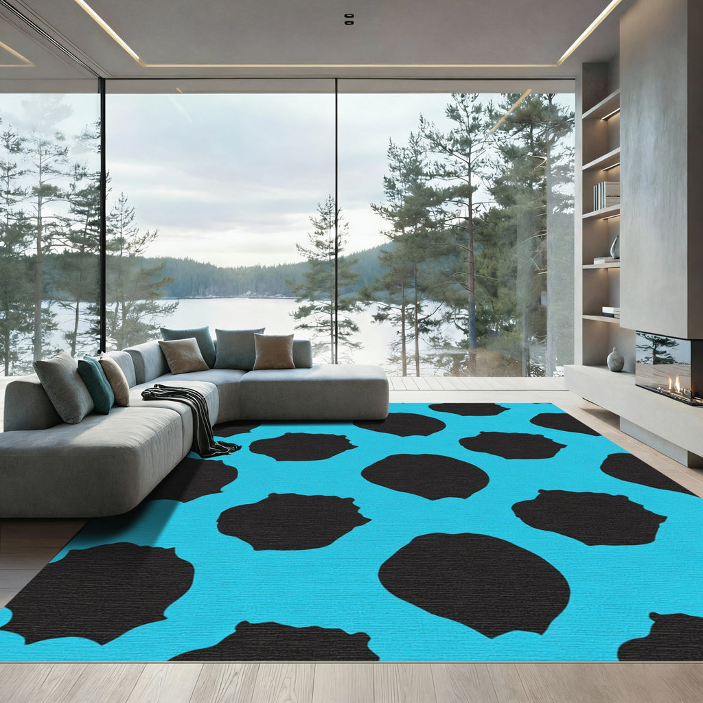 Turquoise Black Animal Spot Pattern Rug