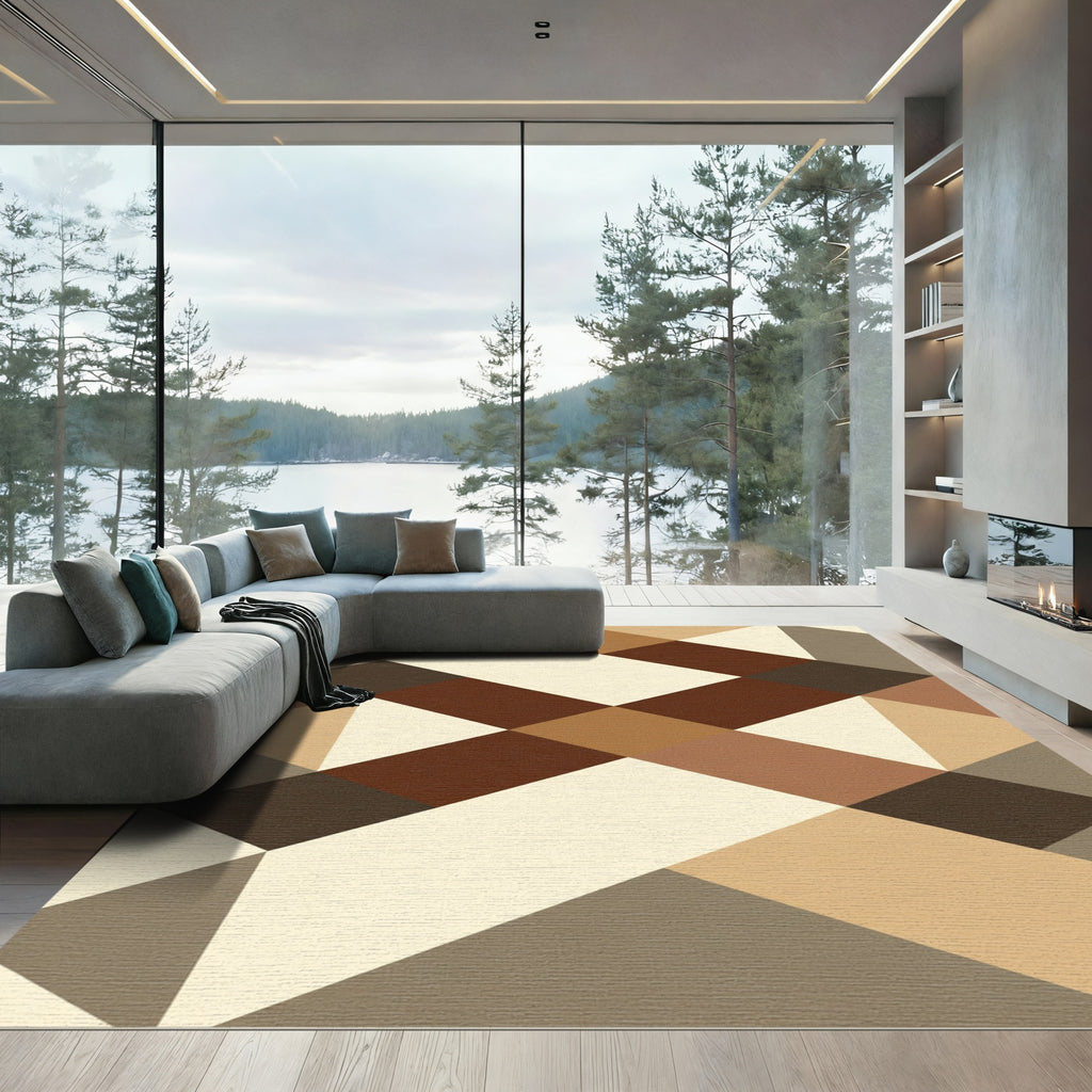 Geometric Brown and Cream Diamond Overlap Rug