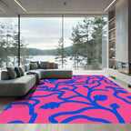 Vibrant Blue Botanical Swirl Rug