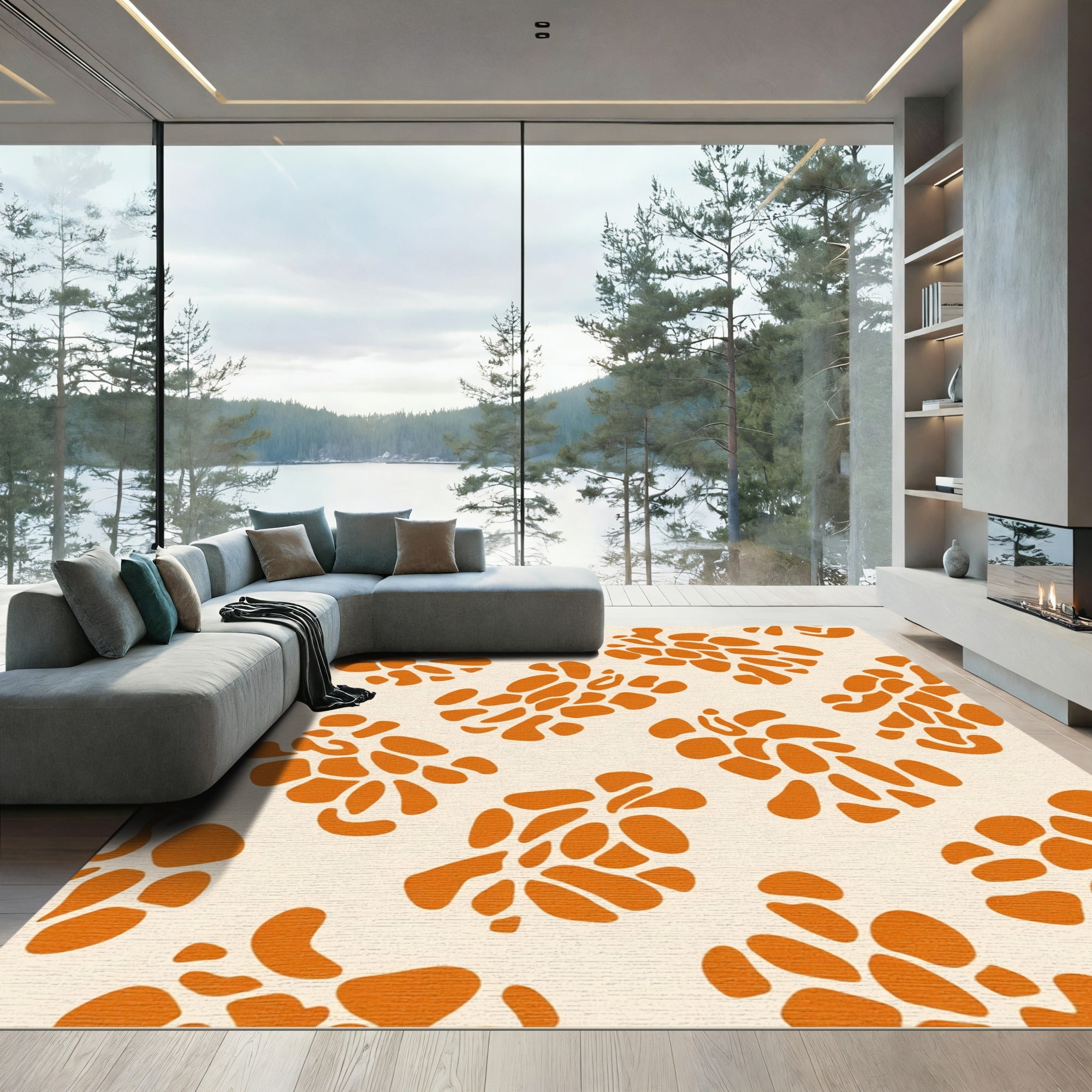 Orange Organic Cluster Spatter Rug