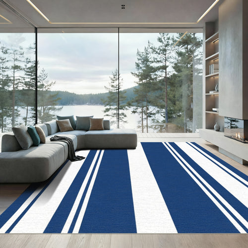 Bold Navy White Vertical Stripe Rug