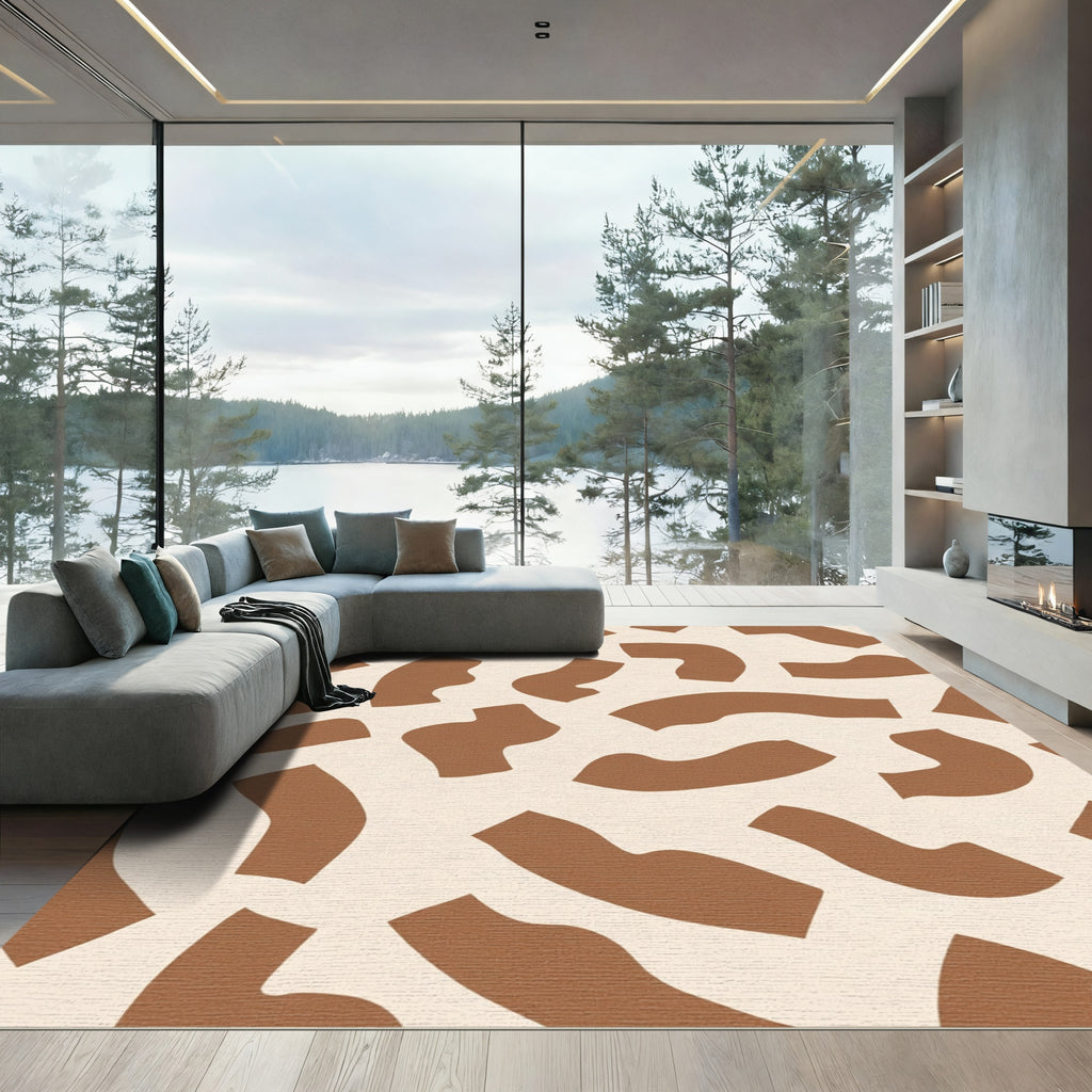 Modern Brown Abstract Terracotta Shapes Rug