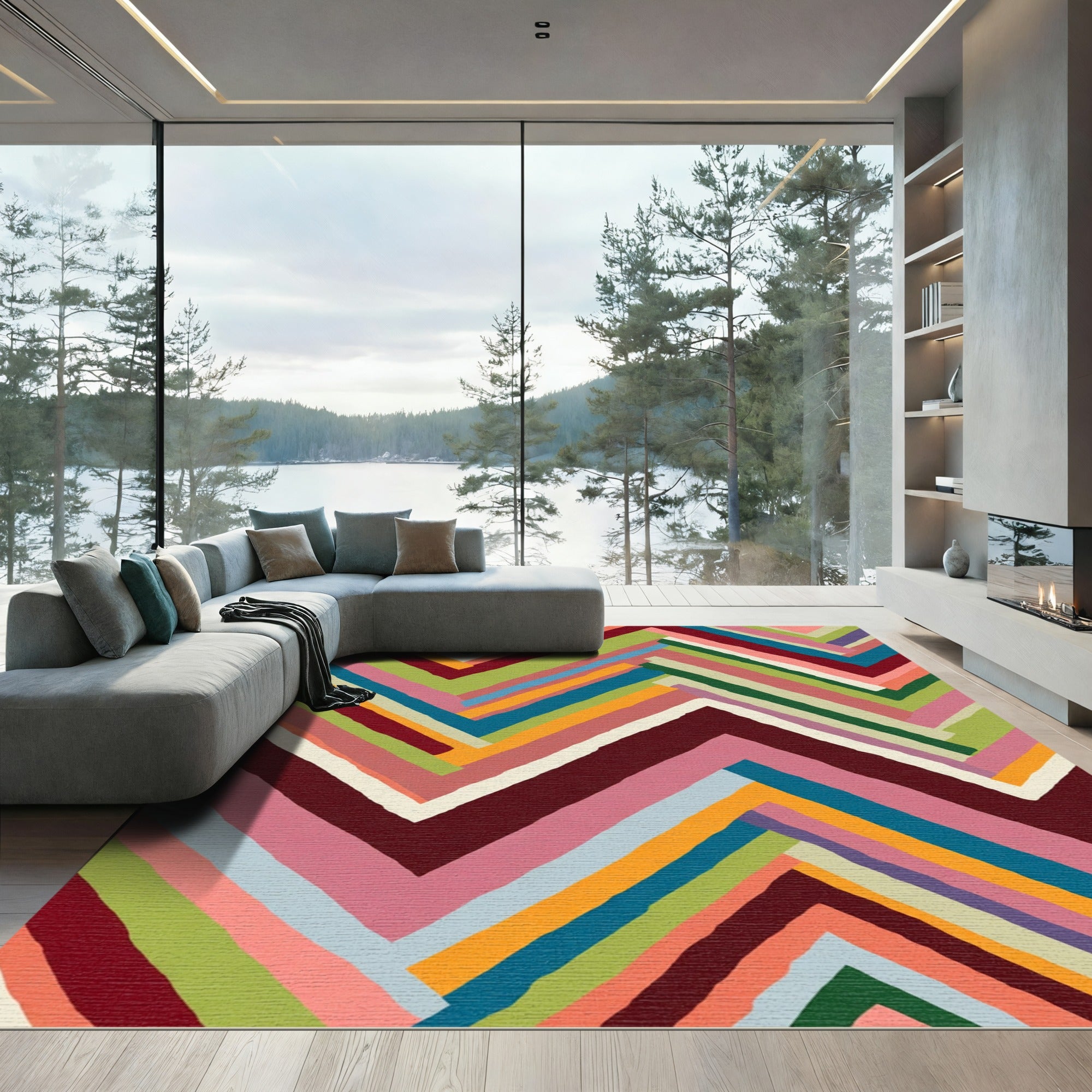 Colorful Chevron Stripe Alternating Rug