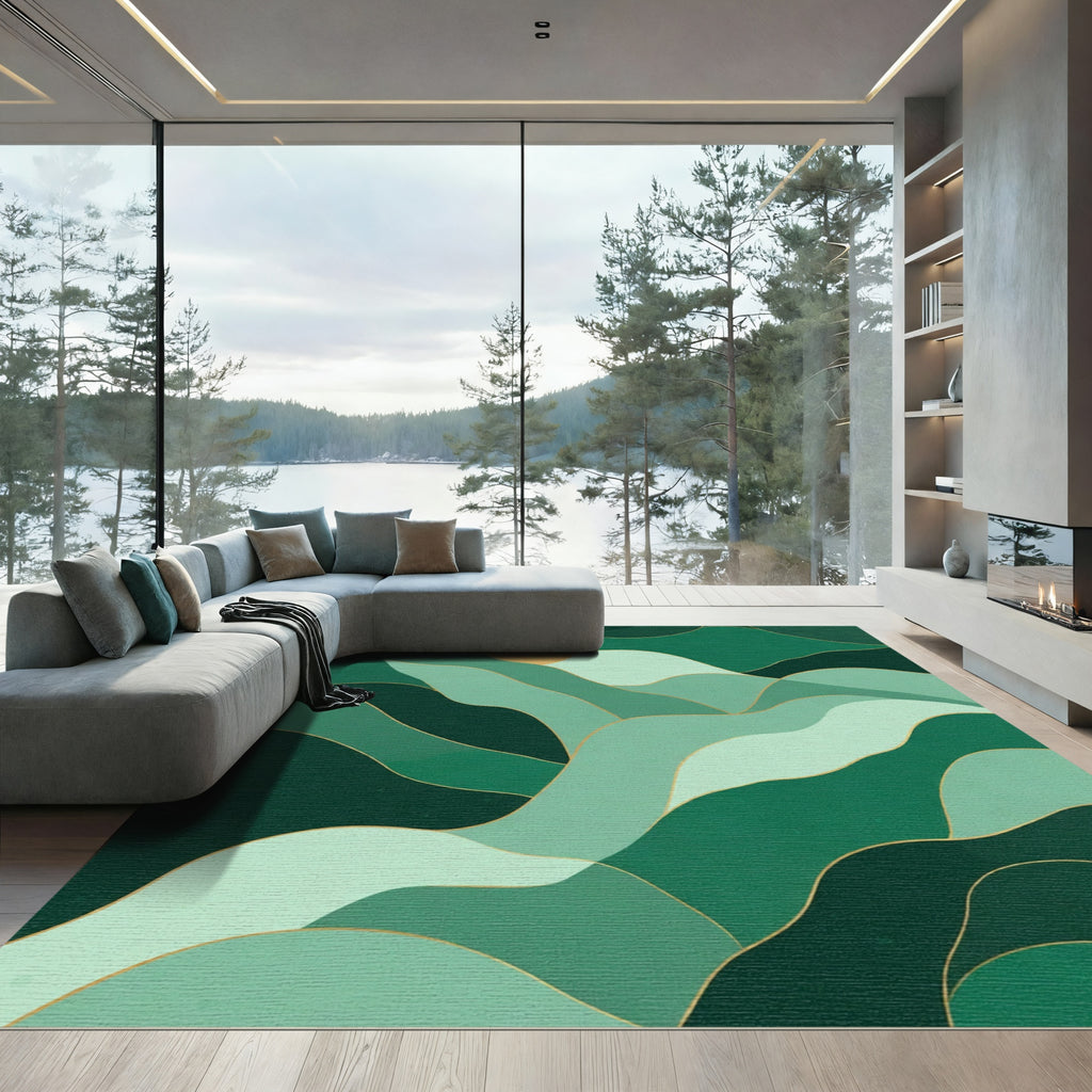 Emerald Green Landscape Sun Abstract Rug