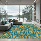 Teal Gold Classic Floral Swirl Rug
