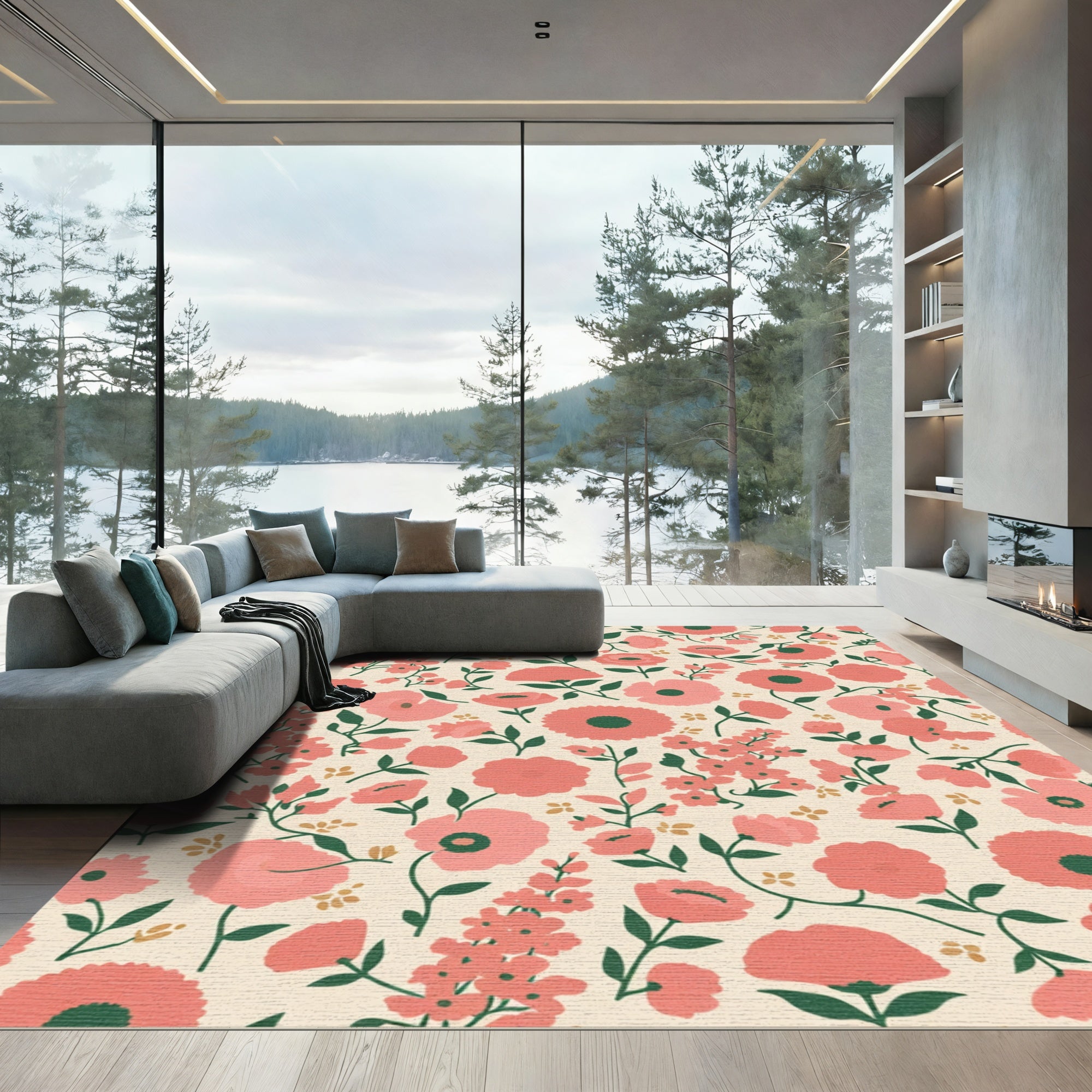 Coral Garden Floral Whimsical Rug