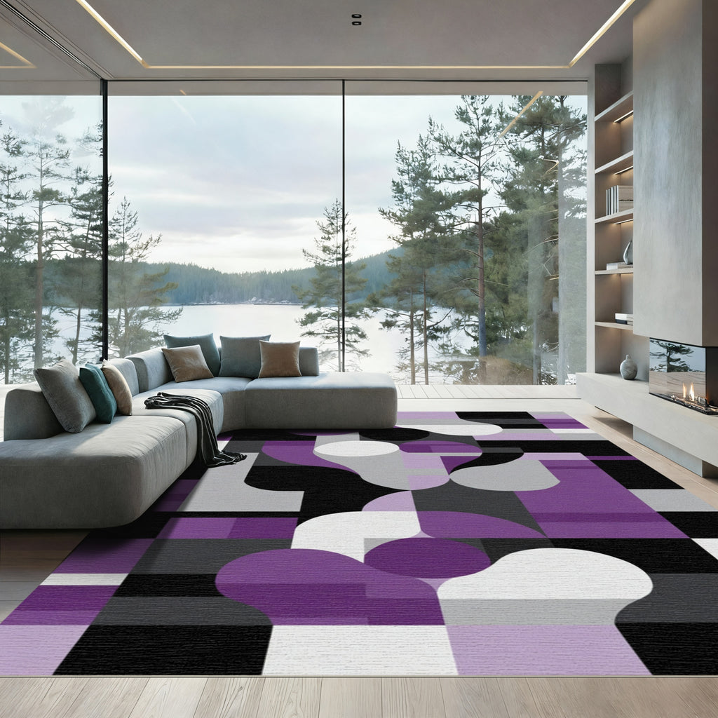 Modern Abstract Purple Geometric Shapes Rug