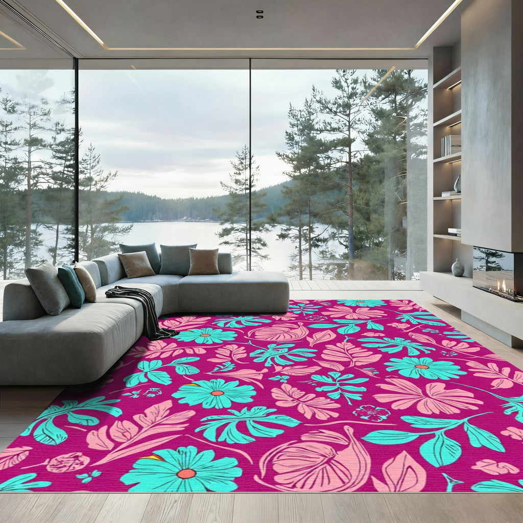 Vibrant Fuchsia Floral Leaf Medley Rug