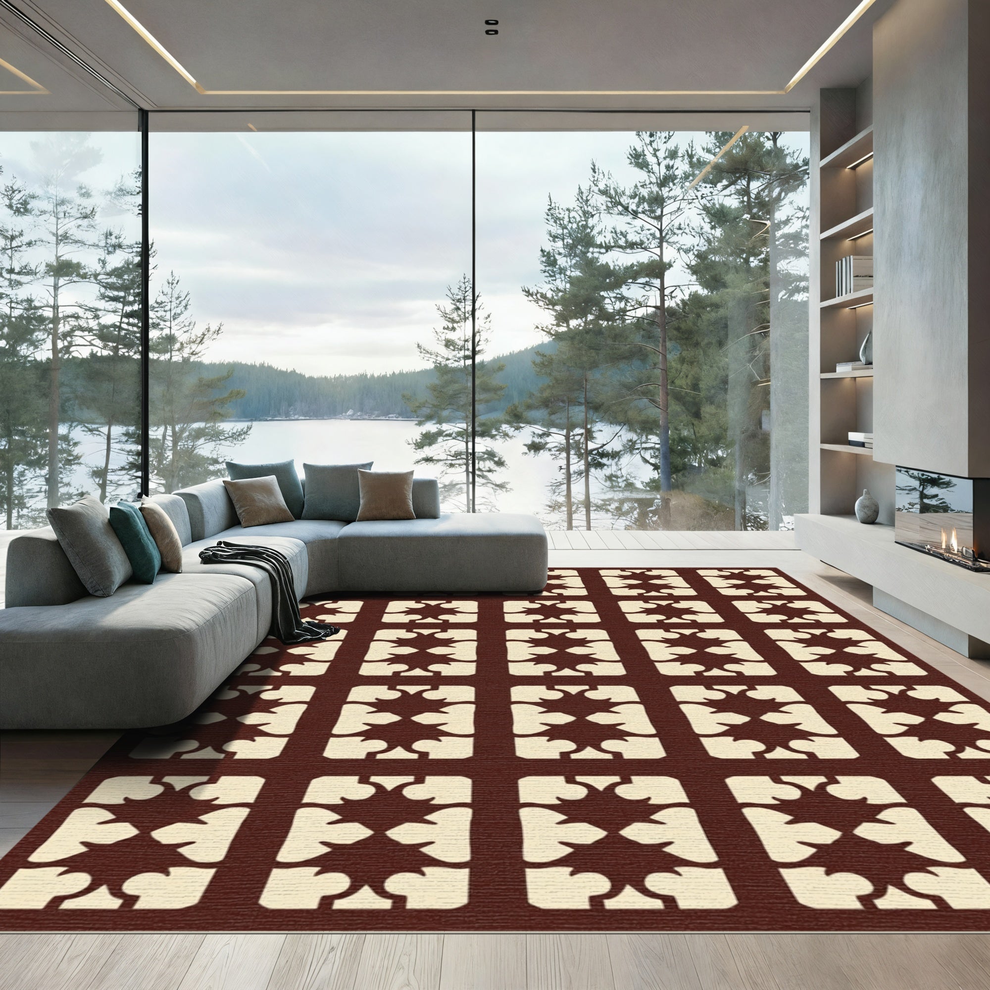 Modern Brown Cream Abstract Motif Rug