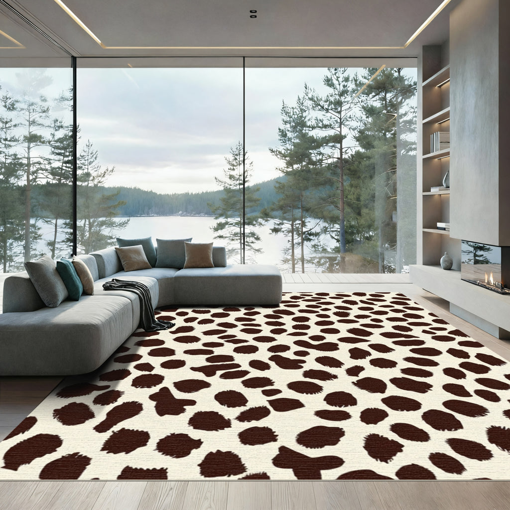 Cream Brown Spotted Animal Hide Rug