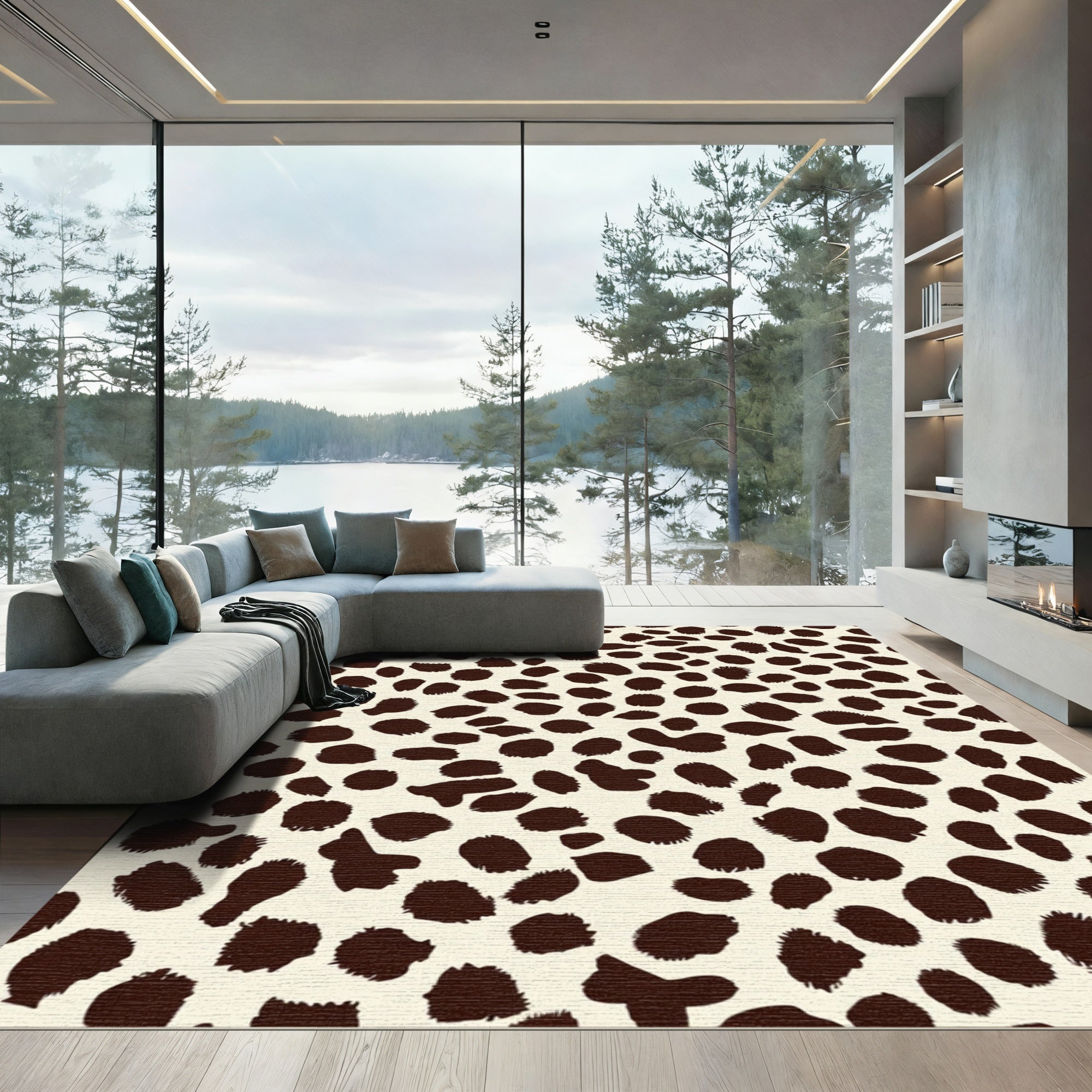 Cream Brown Spotted Animal Hide Rug