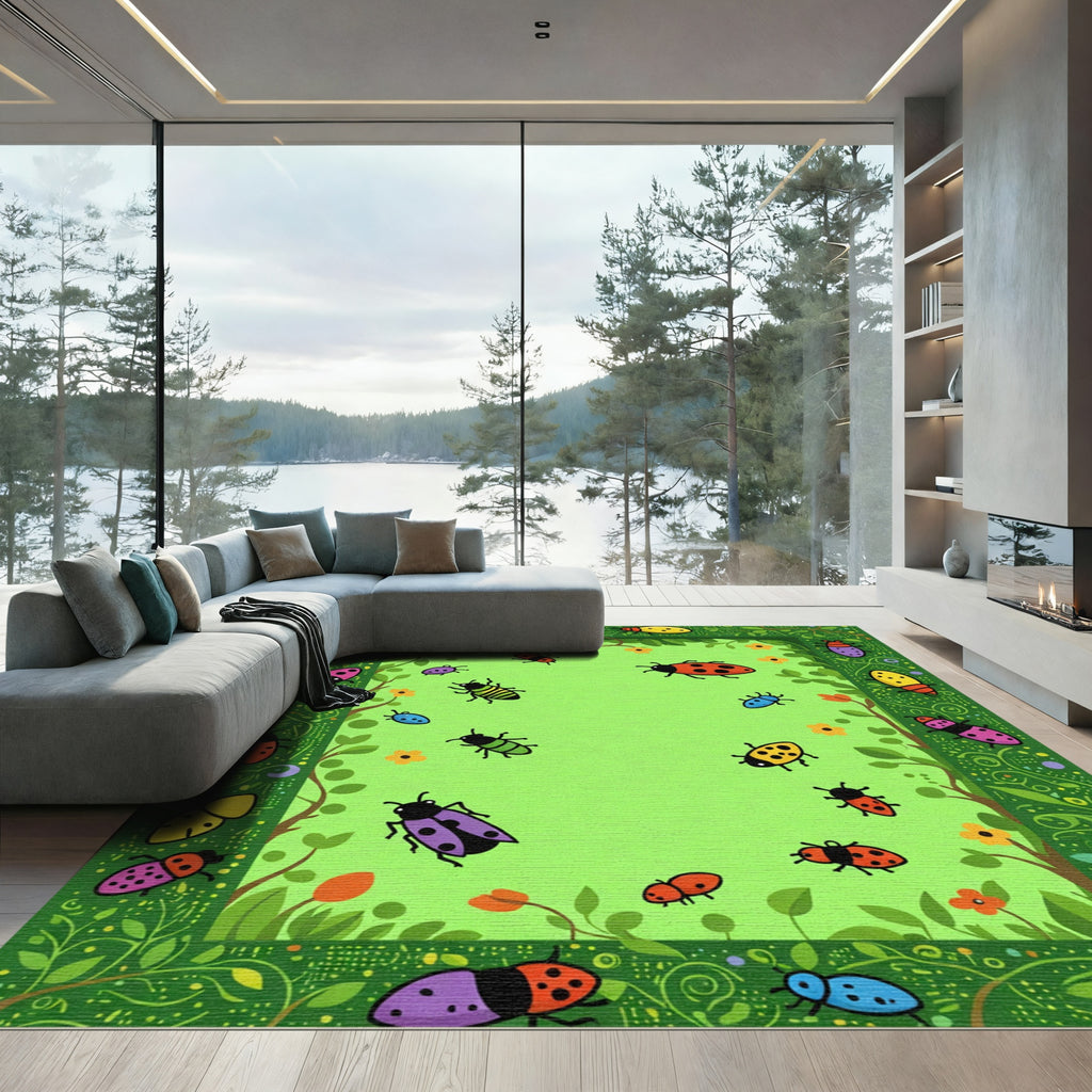 Whimsical Garden Bugs And Flowers Rug