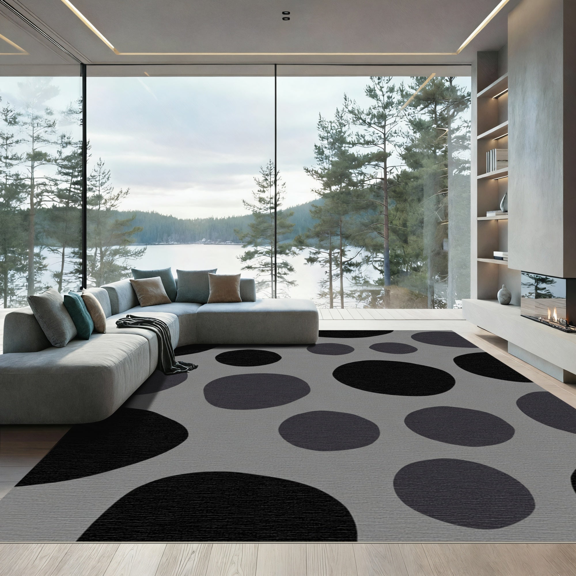 Monochromatic Grey Organic Dots Rug