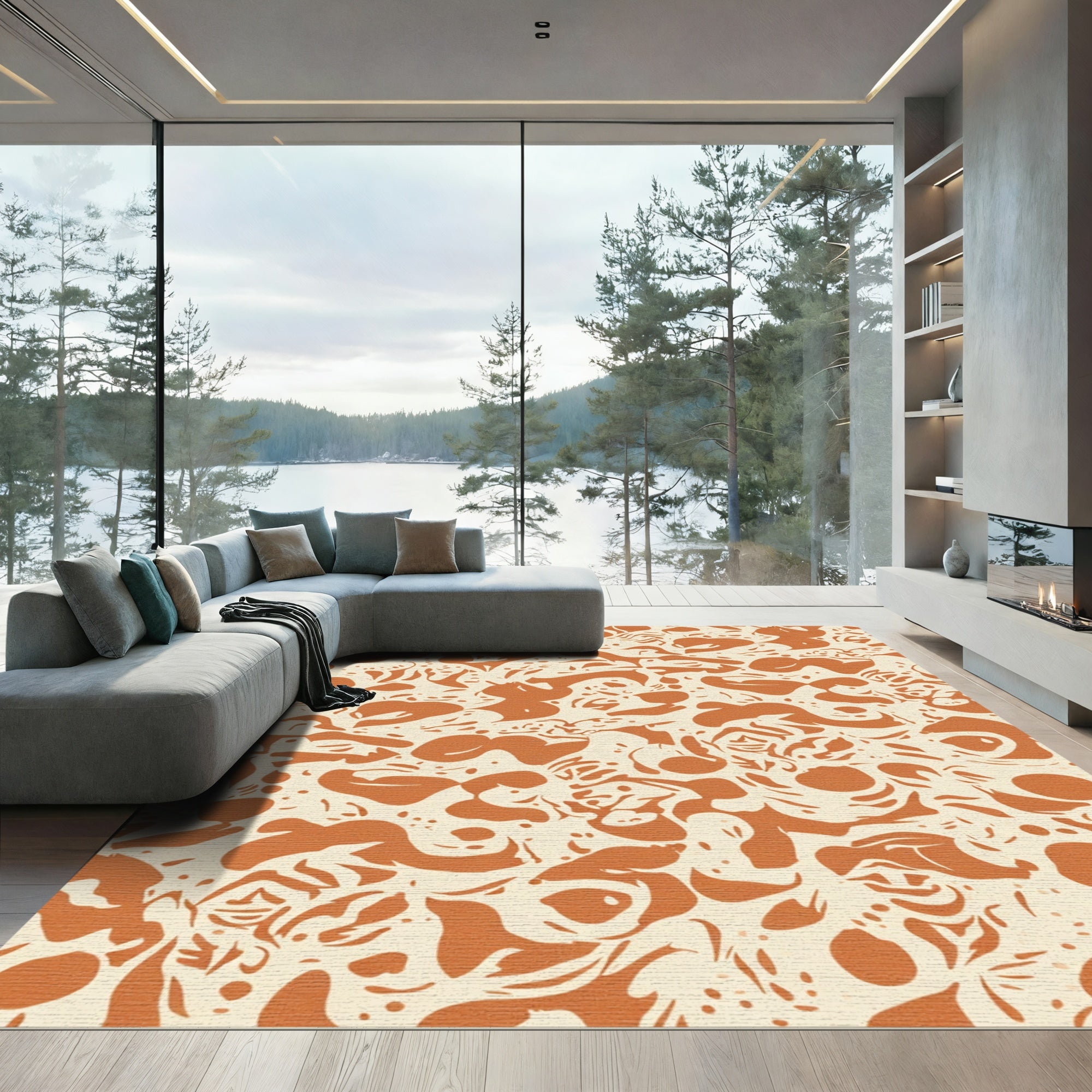 Terracotta Abstract Organic Cream Rug