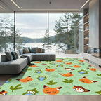 Whimsical Orange Fox Owl Forest Rug