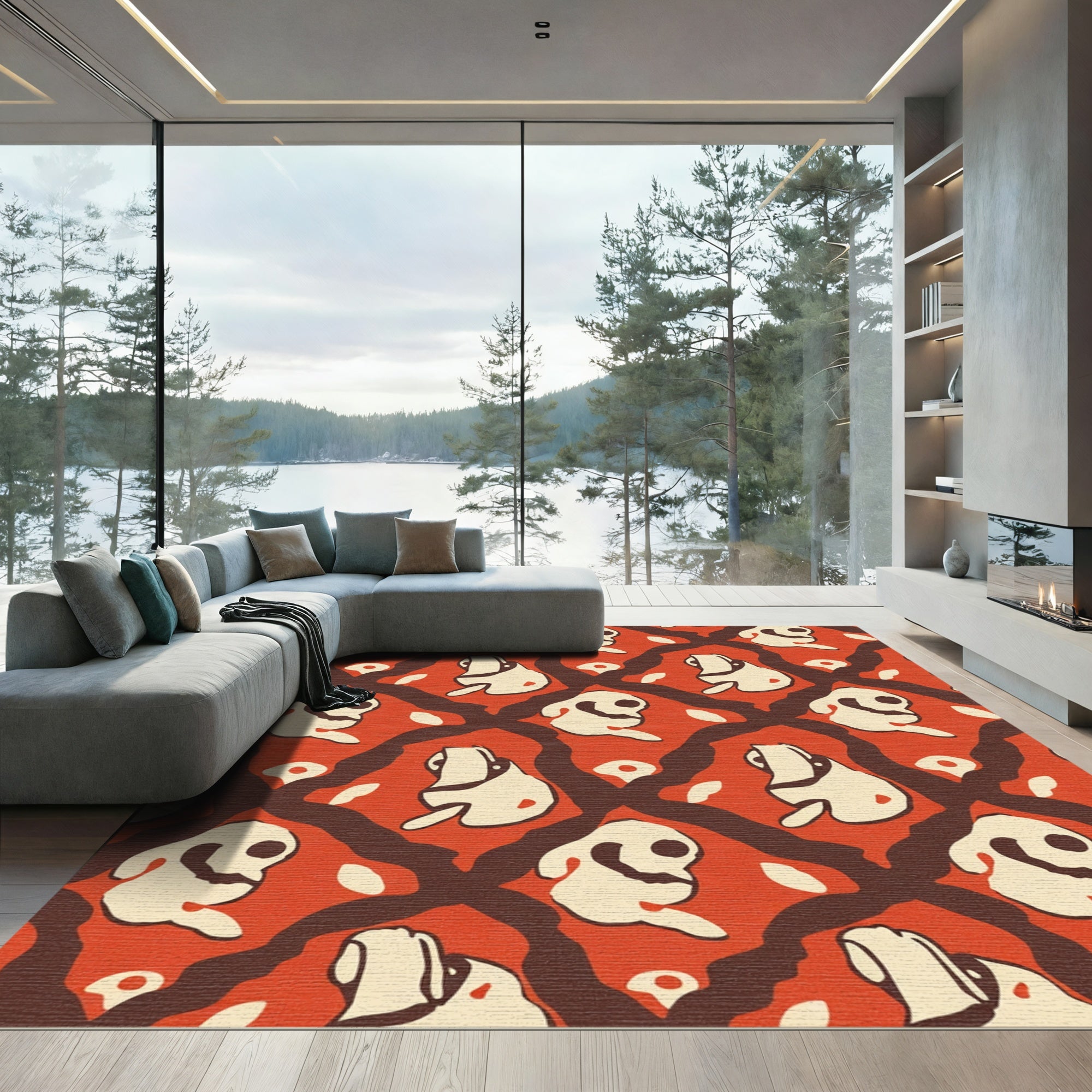 Whimsical Crimson Clown Figures Rug