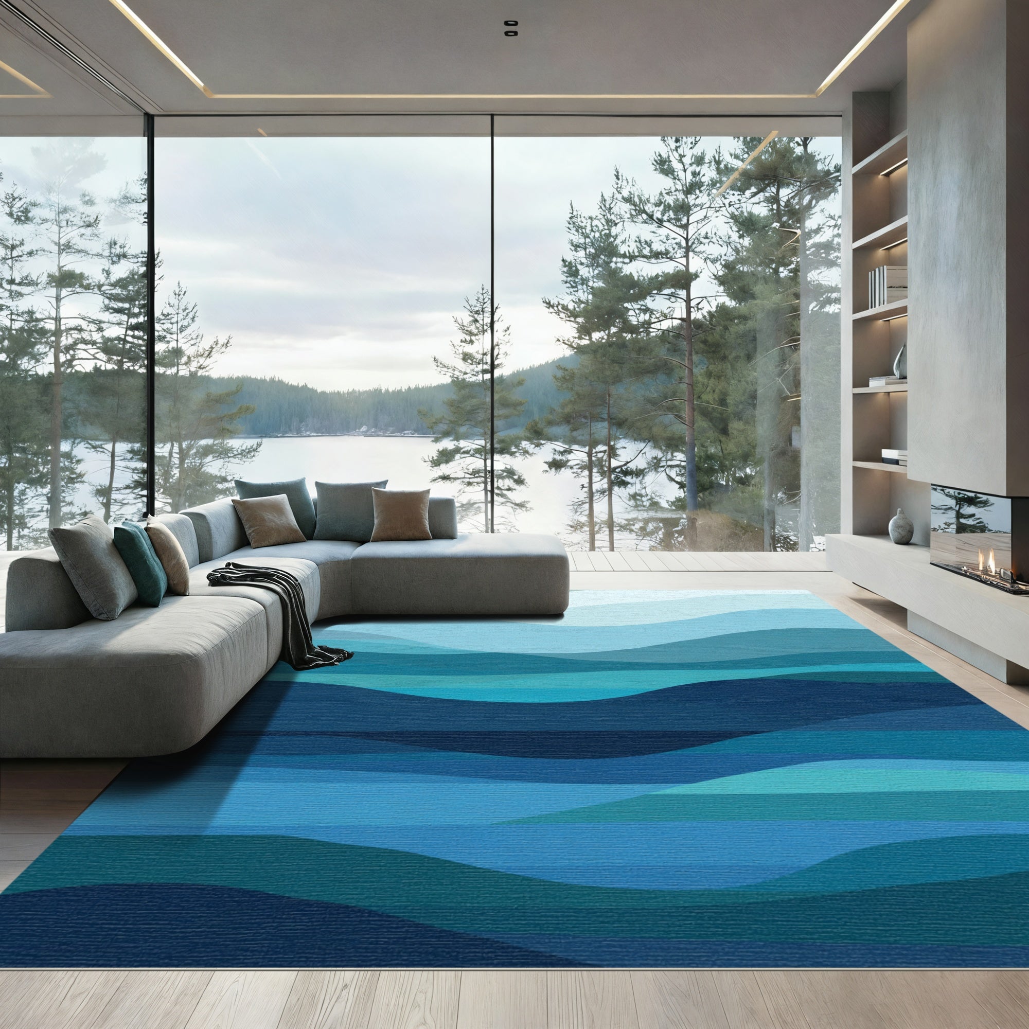Oceanic Abstract Layered Wave Rug